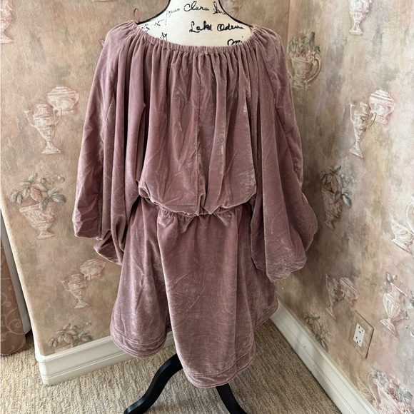 FREE PEOPLE PORTIA VELVET SLOUCHY BABYDOLL DRESS XL DUSTY TAUPE ROSE - Picture 6 of 6
